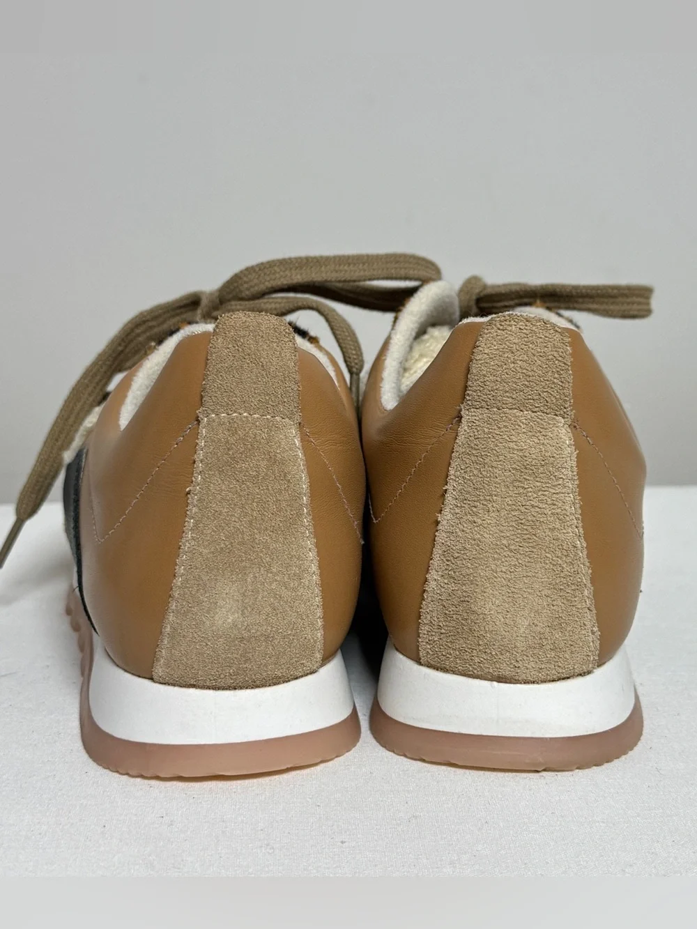 Yosi Samra Paige Tan Leather Sherpa Leopard Mix Crossover Sneakers